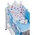 Детская постель Babyroom Classic Bortiki-01 (6 элементов) голубой-белый (космос)